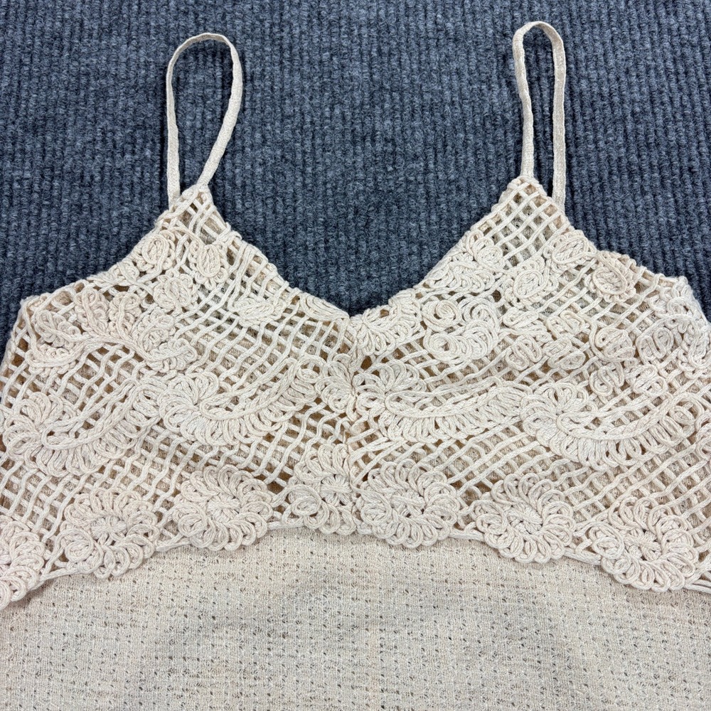 Zara Cami Top Womens Medium Beige Crochet Lace Overlay Boho Sleeveless